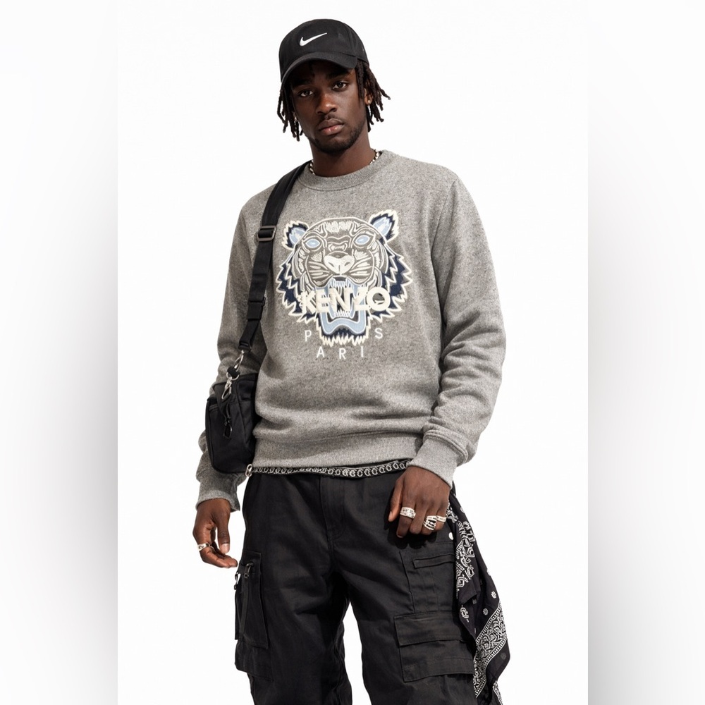 Kenzo Paris Tiger Graphic Heather Gray  Sweatshirt – Men’s Sz S